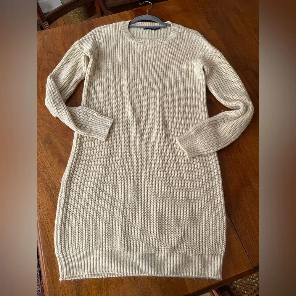 pretty little thing knitted dress Women's Cream Bardot Trim Detail Knitted Dress